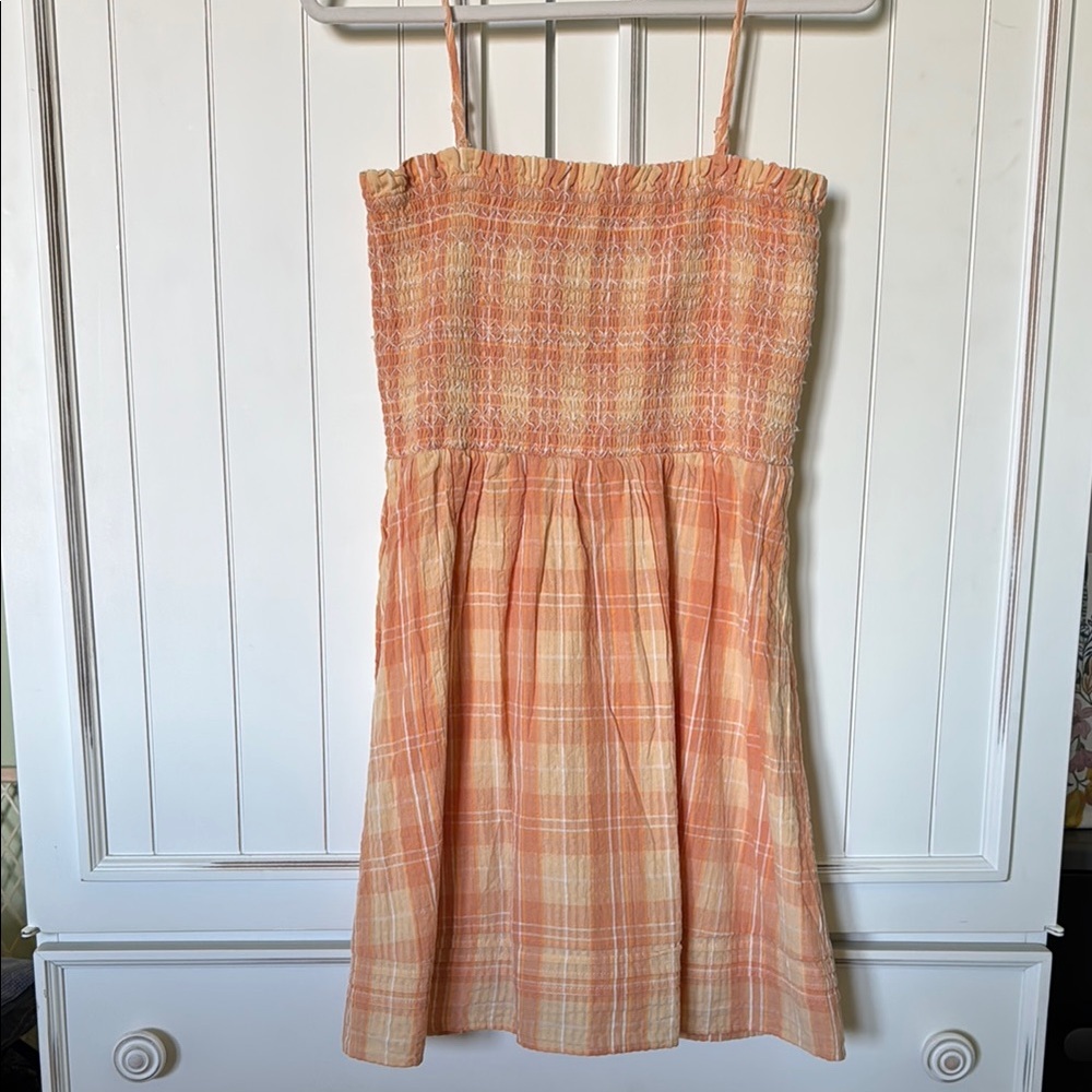 American Eagle Outfitters Orange Plaid Midi Dress
